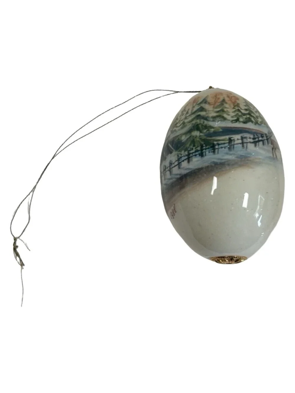 Vintage Hand Painted Egg Christmas Ornament Snowy Landscape